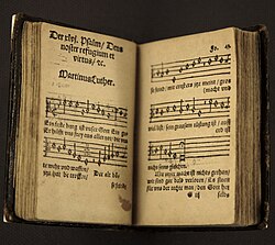 Luther composed hymns and hymn tunes, including "Ein feste Burg ist unser Gott" ("A Mighty Fortress Is Our God").