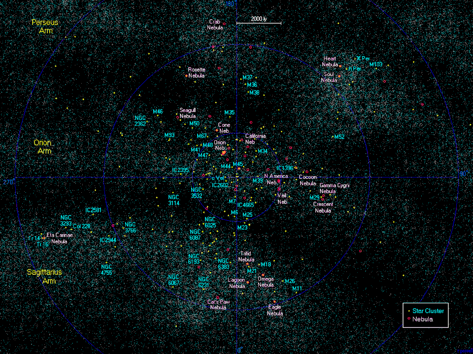 The nearest nebulae and star clusters (clickable map)