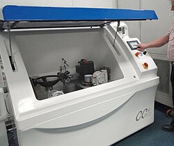 A modified salt spray chamber in use