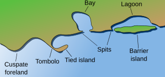 A spit contrasted with other coastal landforms.