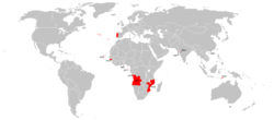 Portuguese Empire in the 20th century with dates of loss of colonies