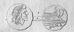 A semis coin (1⁄2 or 6⁄12 of an as). Note the S indicating its value.