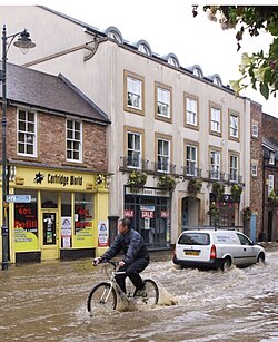Urban flooding in a street in Morpeth, England, 2008