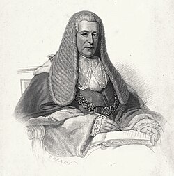Thomas Langlois Lefroy, Lord Chief Justice of Ireland, by W. H. Mote (1855); in old age, Lefroy admitted that he had been in love with Austen: "It was boyish love."[65]