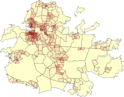 Population density map of Antigua in 2011