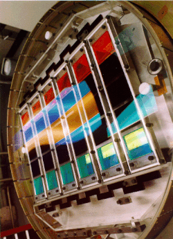 Array of 30 CCDs used on the Sloan Digital Sky Survey telescope imaging camera, an example of "drift-scanning"