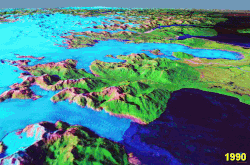 San Rafael Glacier retreat (foreground) between 1990 and 2000.