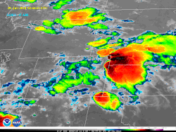 IR satellite picture of cumulonimbus clouds over the Great Plains of the United States