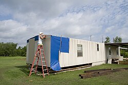 A mobile home being repaired in Oklahoma