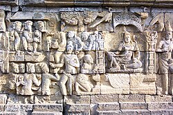 The scene of the Javanese court depicted in Borobudur bas relief