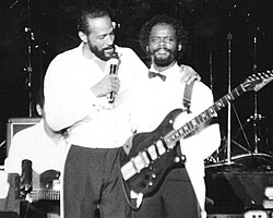 Gaye with Gordon Banks, his guitarist and brother-in-law, during the Sexual Healing Tour in 1983.