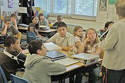 Middle school children in a language arts class