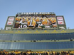 The Green Bay Packers retired numbers on display at Lambeau Field, which include Reggie White, the only NFL player to have his number retired by two teams.