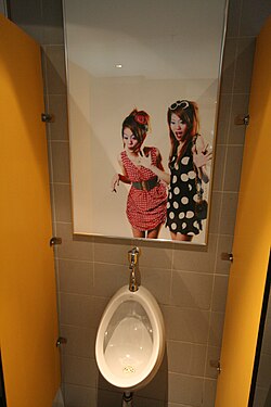 A urinal in Thailand with a ribald depiction