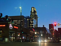 Omaha at night, in 2021, as seen from the intersection of 10th and Capitol streets