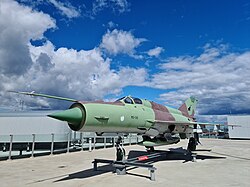 Retired Finnish MiG-21bis on top of Verkkokauppa store in Helsinki (Tyynenmerenkatu 11)
