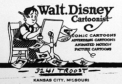 Disney's business envelope featured a self-portrait, c. 1921