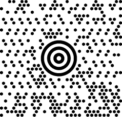 MaxiCode example. This encodes the string "Wikipedia, the free encyclopedia".