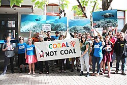 Protesting against damage to the Great Barrier Reef caused by climate change in Australia