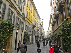 Via della Spiga, one of the main shopping streets in Milan, is part of the luxurious Quadrilatero della Moda (Fashion Quadrilateral) along with Via Monte Napoleone, Via Manzoni, Via Sant'Andrea and Corso Venezia.