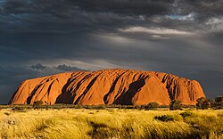 Uluru (Ayers Rock) is a large sandstone formation in Northern Territory, Australia.