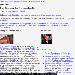 w3m displaying the Wikipedia home page with images