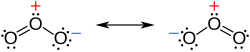 Resonance structures of ozone with lone pairs indicated
