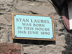 Plaque at Laurel's birthplace in Ulverston