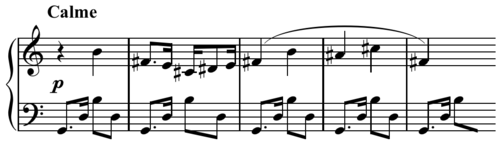 Example of polytonality or extended tonality from Milhaud's Saudades do Brasil (1920), right hand in B major and left hand in G major, or both hands in extended G major[2]