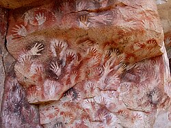 Handprints at the Cueva de las Manos in Santa Cruz Province, Argentina, created c. 7300 BCE