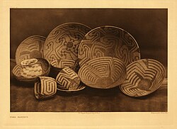 Akimel Oʼodham coiled baskets, c. 1907, photography by Edward S. Curtis