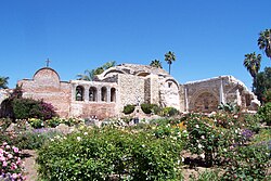 The ruins of the Spanish Mission San Juan Capistrano in present-day San Juan Capistrano, California