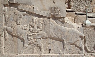 Bas-relief in Persepolis, a symbol of Iranian Nowruz: a bull (symbolizing the Earth) and lion (the Sun) in eternal combat are equal in power on the equinox.