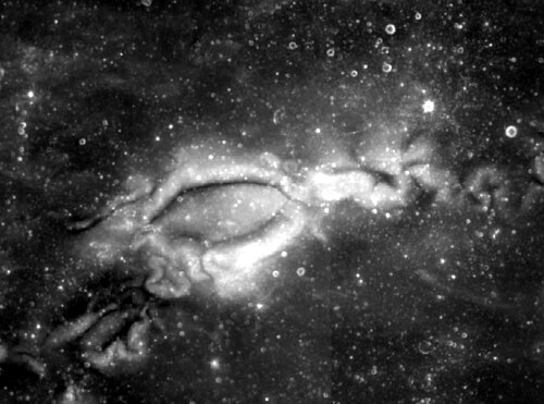 The lunar swirl known as Reiner Gamma (60 km width), seen at 750 nm by the Clementine spacecraft (July 2011)