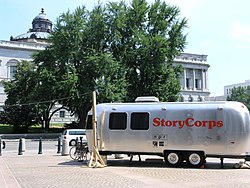A StoryCorps MobileBooth parked at the Library of Congress