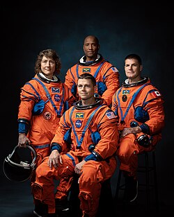 Official crew portrait for Artemis II, from left: NASA astronauts Christina Koch, Victor Glover, Wiseman, and Canadian Space Agency astronaut Jeremy Hansen