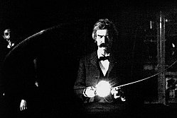 Twain in the laboratory of Nikola Tesla, early 1894