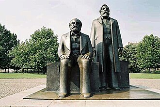 Statue of Karl Marx and Friedrich Engels in Alexanderplatz, Berlin