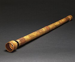 Replica of possibly the oldest surviving telescope (1609–1640), suspected to be an early "Cannocchiali" refracting telescope by Galileo Galilei.[5]