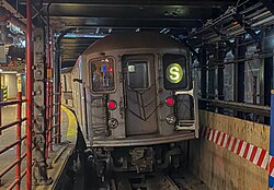 R62A 42nd Street Shuttle train at Times Square–42nd Street during reconstruction