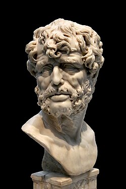 Baroque marble imaginary portrait bust of Seneca, by an anonymous sculptor of the 17th century. Museo del Prado