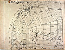Windsor as depicted in an 1881 map of East and West Sandwich Township. From the Illustrated atlas of the Dominion of Canada.