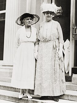 Carrie Chapman Catt (right) exiting the White House with Helen Hamilton Gardener