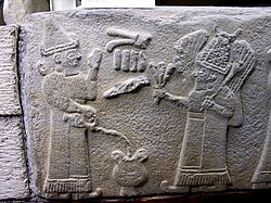 A relief depicting the offering of a libation to the Anatolian moon god Arma (right).