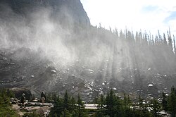 Invisible water vapor condenses to form visible water droplets called mist
