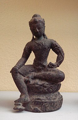 Bodhisattva Manjushri from Goa Gajah cave, Bali, demonstrated the influence of Javanese Mataram Sailendran art.