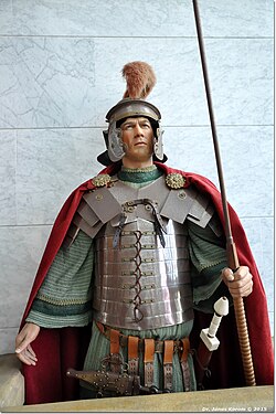 Wax sculpture of a Roman centurion at the entrance of the museum