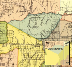 Map showing the Assiniboine Indian territory as described in the Treaty of Fort Laramie (1851), Montana, Areaa 300