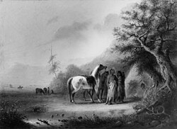 Alfred Jacob Miller - Sioux Indians in the Mountains - Miller en route to a Rocky Mountain Rendezvous In the spring of 1837, Captain William Drummond Stewart hired the Baltimorean Alfred Jacob Miller to accompany and record an expedition to the annual fur traders' rendezvous held in the foothills of the Rocky Mountains in what is now Wyoming.