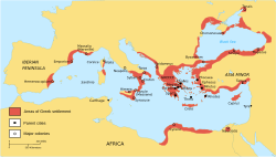 Map of Greek territories and colonies during the Archaic period (800–480 BC)